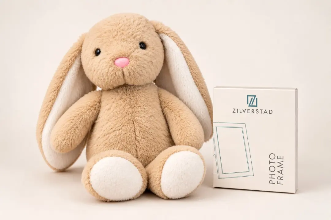 Eddy Toys Knuffelkonijn Beige 25 cm met Zilverstad Fotolijst