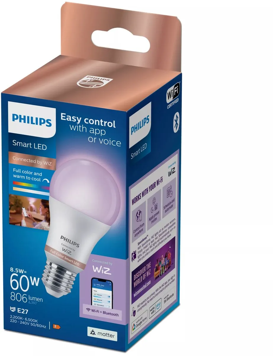 Philips Smart LED Lamp E27 RGBW 8.5W Mat
