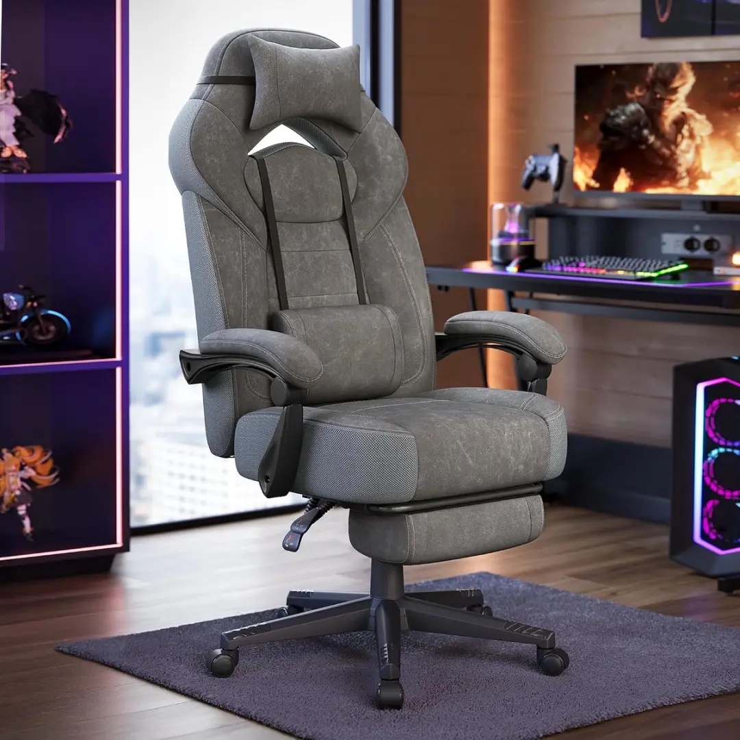 SONGMICS Gaming Stoel, Bureau Computer Stoel, Ergonomisch Ontwerp, met Voetsteun