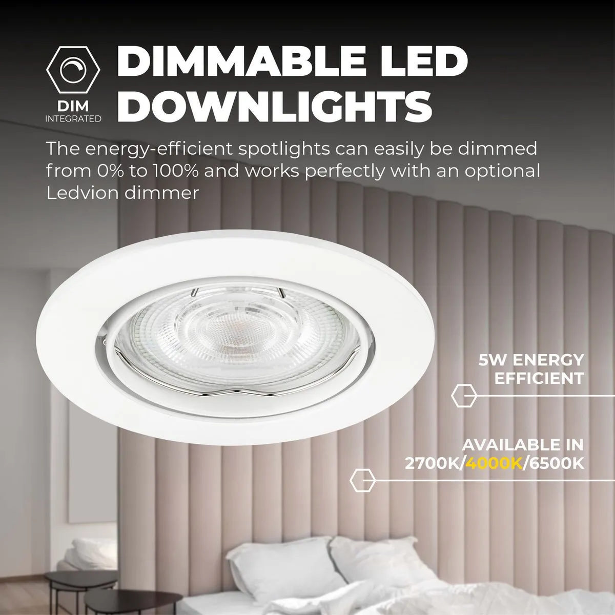 Ledvion 6X Inbouwspot Amsterdam Wit - 3W 4000K - 6 Stuks