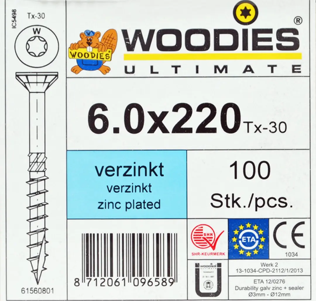 Woodies Ultimate Torx Platverzonkenkopschroef 6x220 - 100 Stuks - Grijs - afbeelding 5 van 6