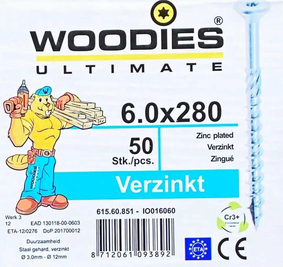 Woodies Ultimate Torx Verzinkt Platverzonkenkopschroef 6x280 - 50 Stuks - afbeelding 2 van 6