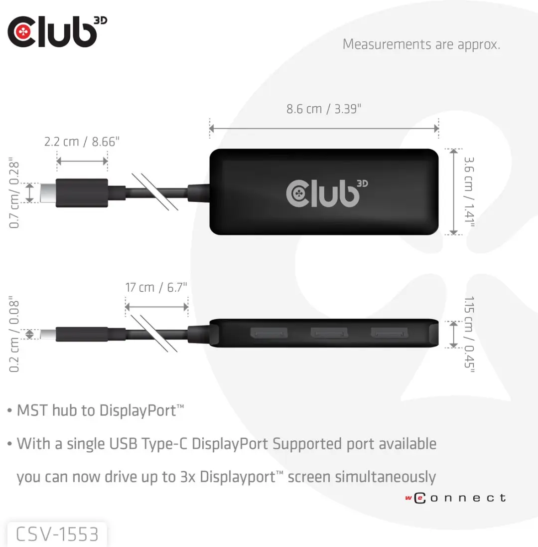 CLUB3D CSV-1553 USB Type-C Interface Hub - 3x DisplayPort - Zwart - afbeelding 5 van 6