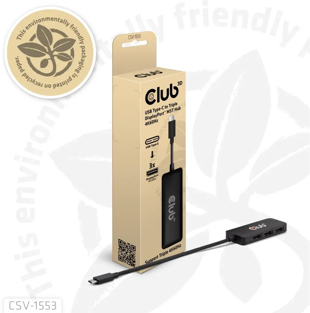 CLUB3D CSV-1553 USB Type-C Interface Hub - 3x DisplayPort - Zwart - afbeelding 6 van 6
