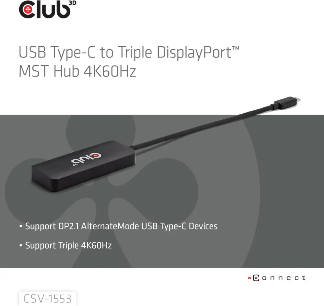 CLUB3D CSV-1553 USB Type-C Interface Hub - 3x DisplayPort - Zwart - afbeelding 3 van 6