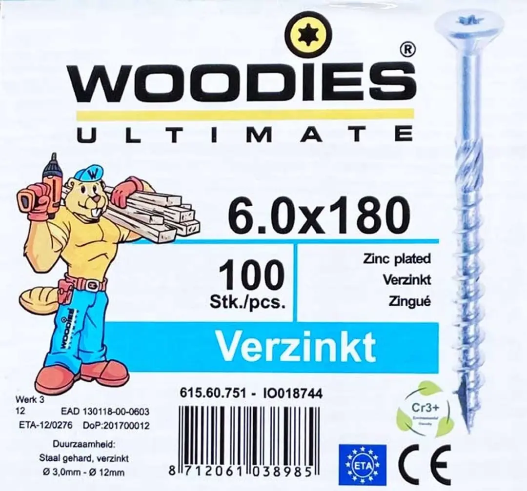 Woodies Ultimate Torx Verzinkt 6x180 Platverzonkenkopschroef - 100 Stuks - afbeelding 4 van 6