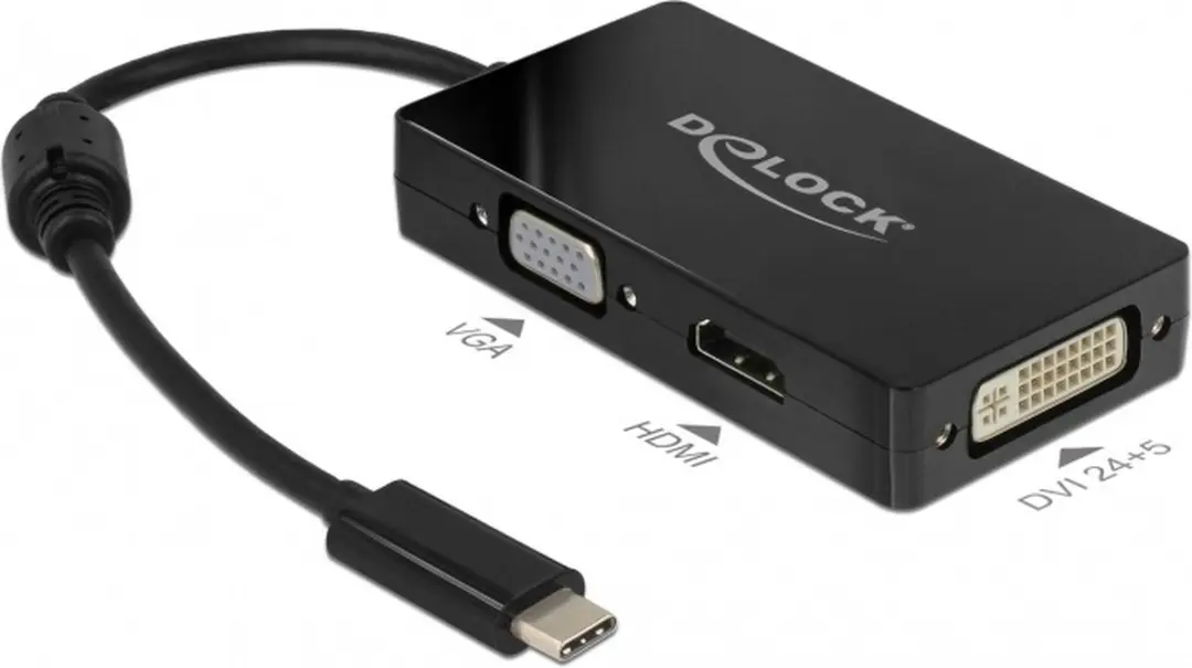 Premium USB-C naar HDMI, DVI en VGA adapter met DP Alt Mode / zwart