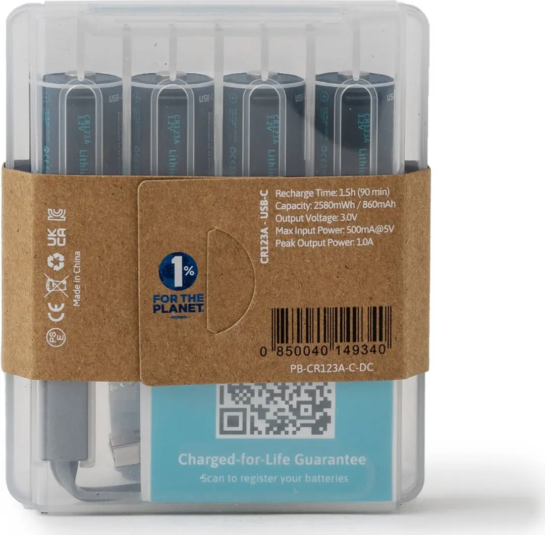 Paleblue 4x CR123 Oplaadbare Batterijen 860mAh - USB-C Laadset