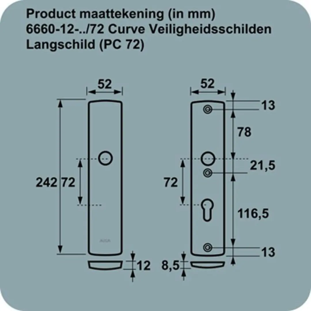 AXA 6660 Veiligheidsschild Curve Buitendeur 72mm - Zilver - afbeelding 6 van 6