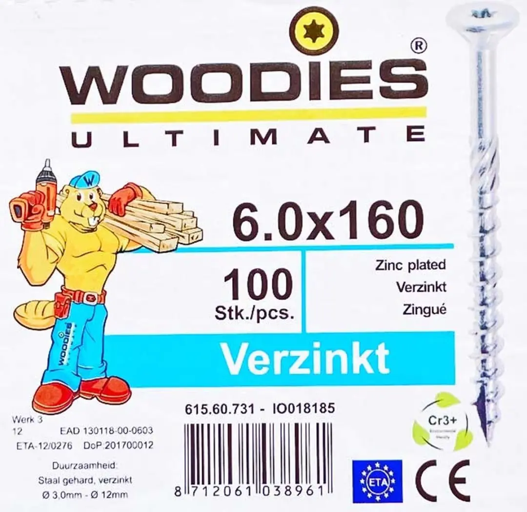 Woodies Ultimate Torx Platverzonkenkopschroef 6x160 - 100 Stuks - Blauw Verzinkt - afbeelding 3 van 6