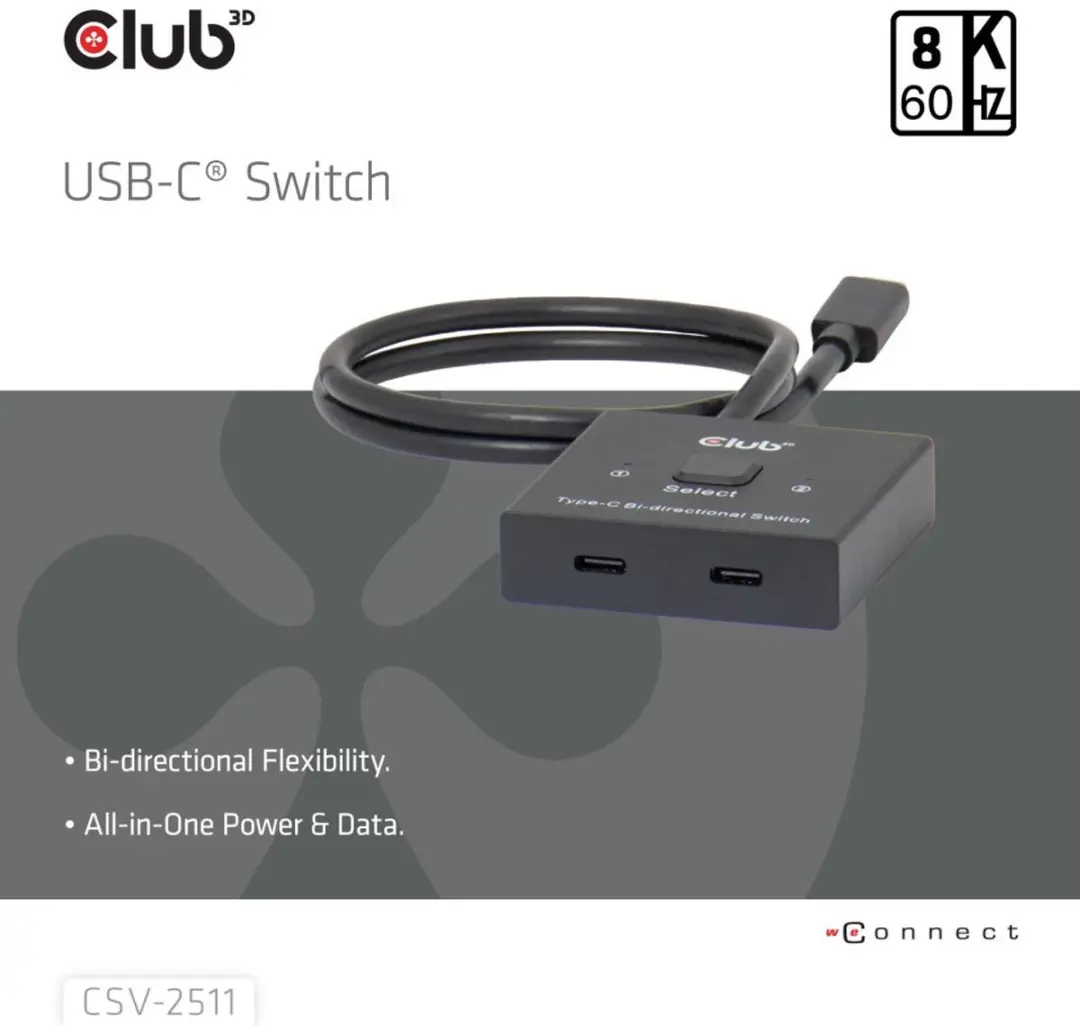 Club 3D CSV-2511 USB-C Bidirectionele Schakelaar - Zwart - afbeelding 3 van 6