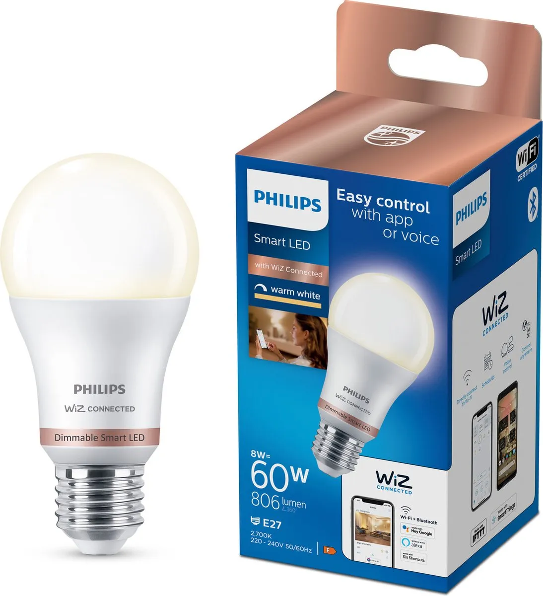 Philips Smart LED E27 8W 806lm Warm Wit Mat
