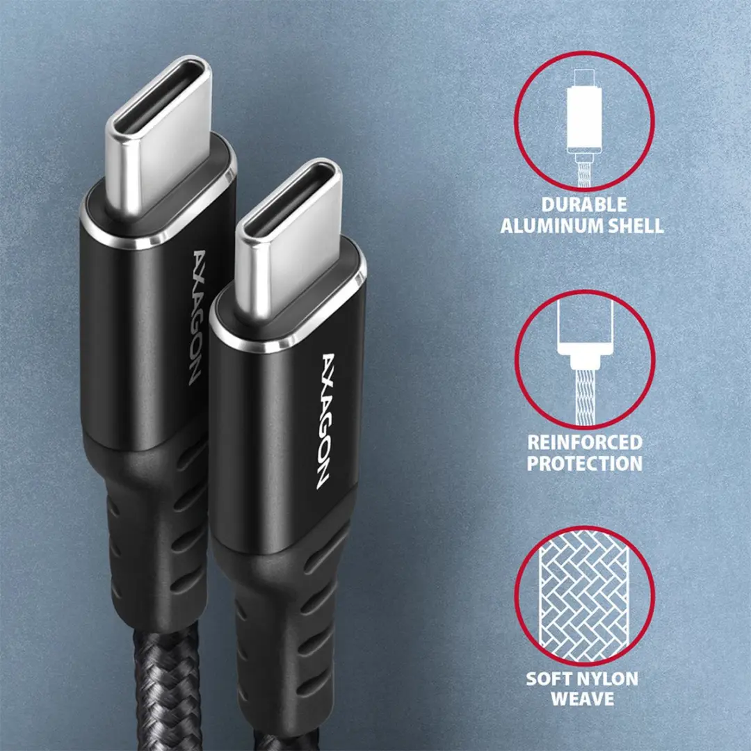 Axagon BUCM2-CM10AB USB-C Laadkabel 1m - Zwart - afbeelding 4 van 6