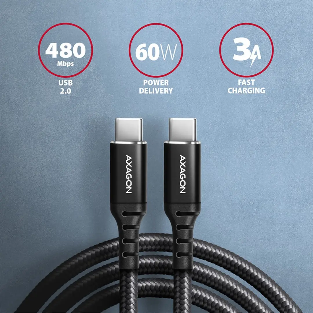 Axagon BUCM2-CM10AB USB-C Laadkabel 1m - Zwart - afbeelding 5 van 6