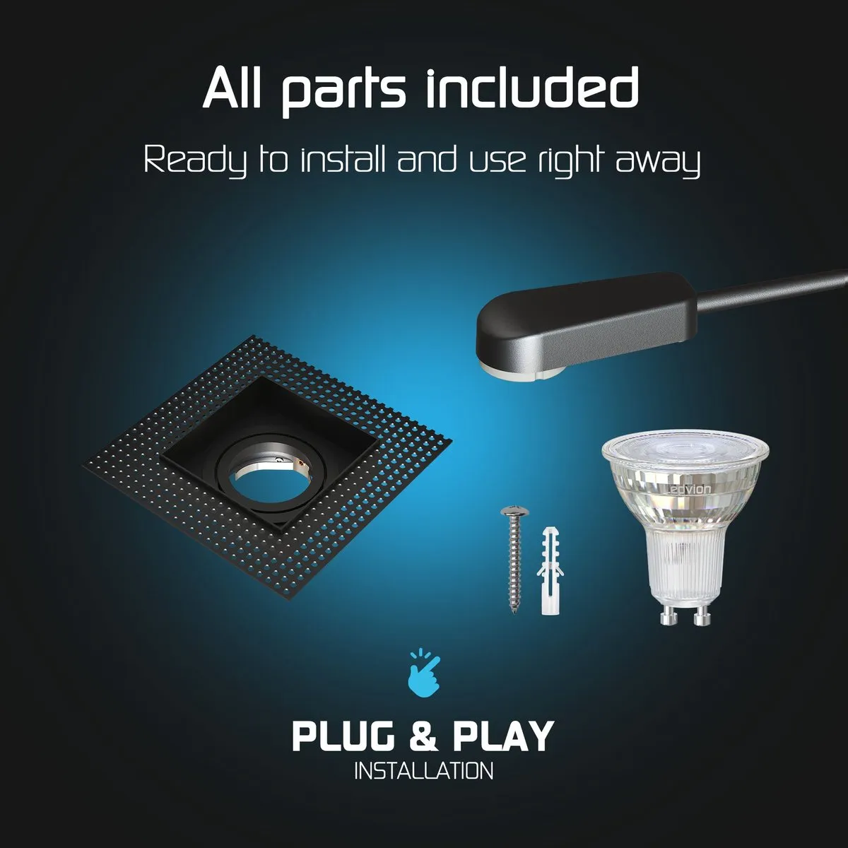 Ledvion Trimless LED Inbouwspot 130x130mm - 6 Stuks - Zwart