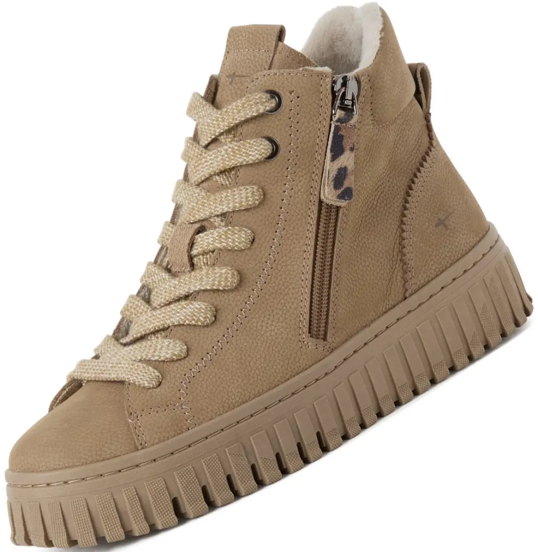 Tamaris dames leren hoge sneakers met voering, beige 1-25201-47-400