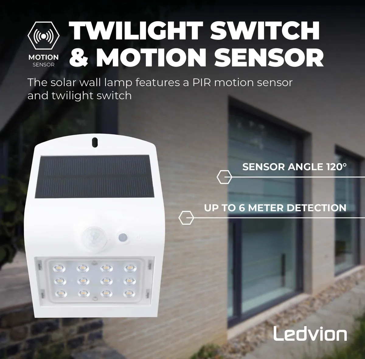 LEDVION Solar LED Wandlamp 1.5W 3000K IP65 - Wit