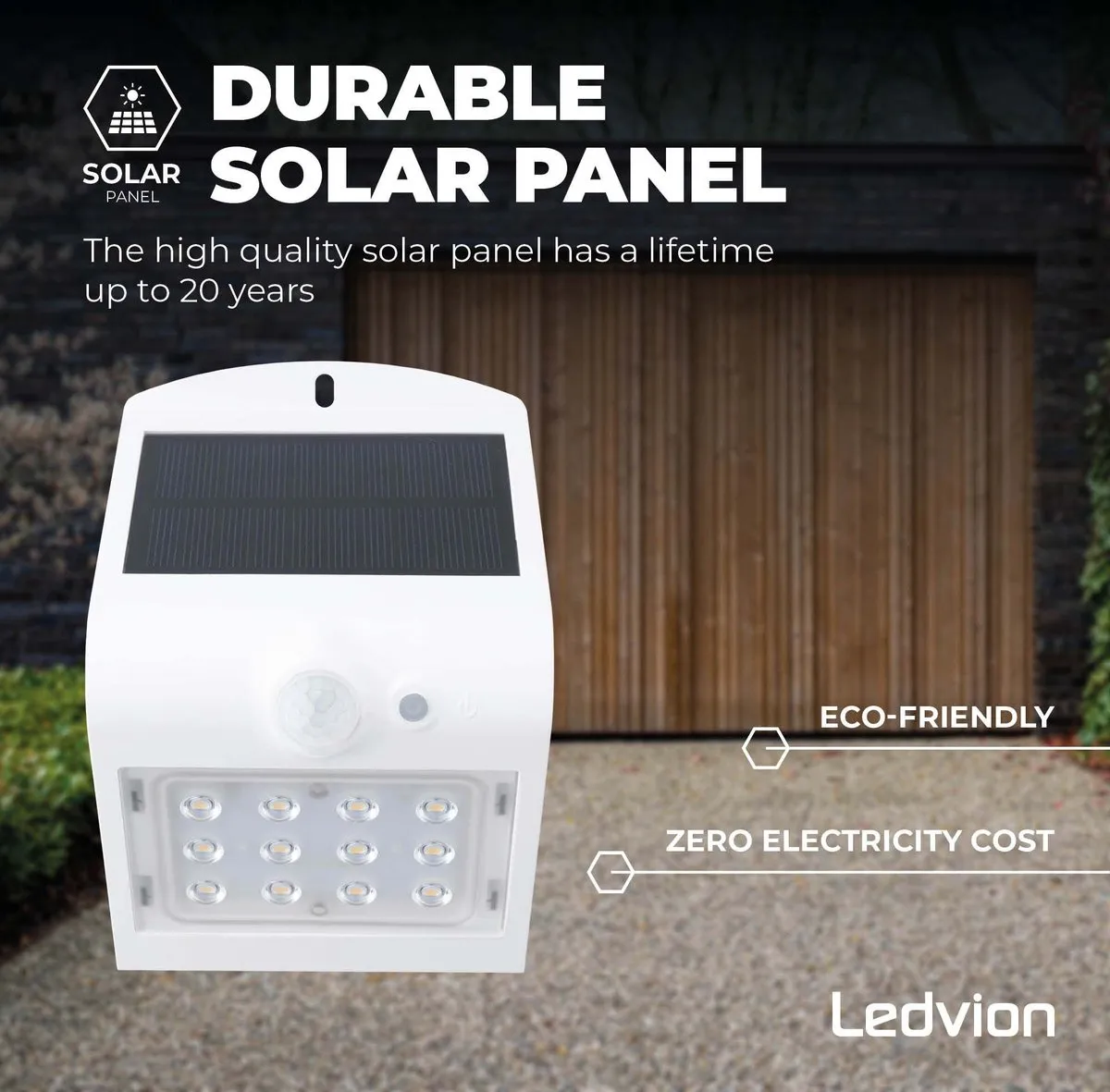 LEDVION Solar LED Wandlamp 1.5W 3000K IP65 - Wit