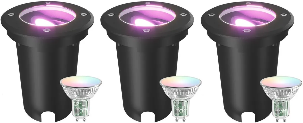 LEDVION Smart LED Grondspot RGB+CCT 4,9W - 3 Stuks - IP67