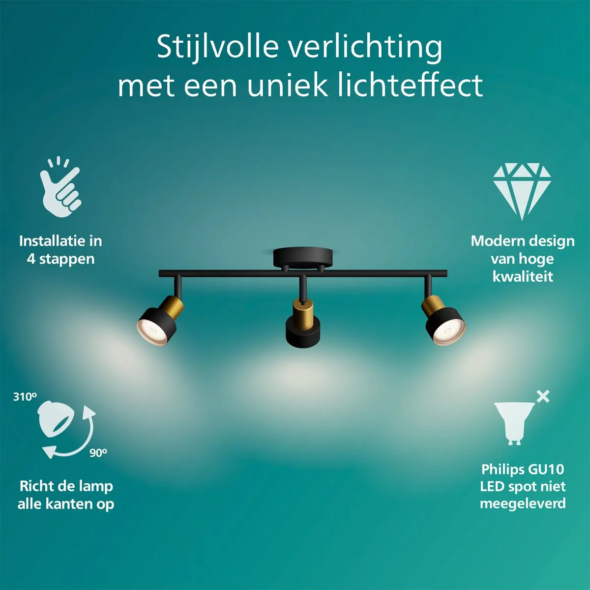 Philips Conduit Spot Plafondspot 3x5W - Zwart/messing