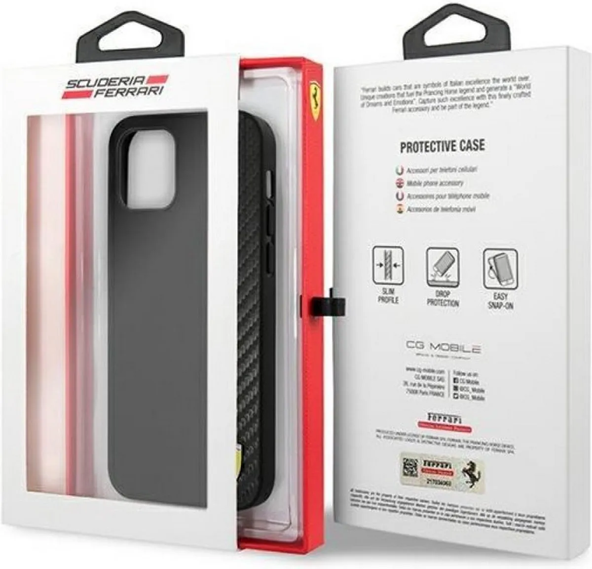 Ferrari Smooth Carbon iPhone 12 Mini Hoes - Zwart