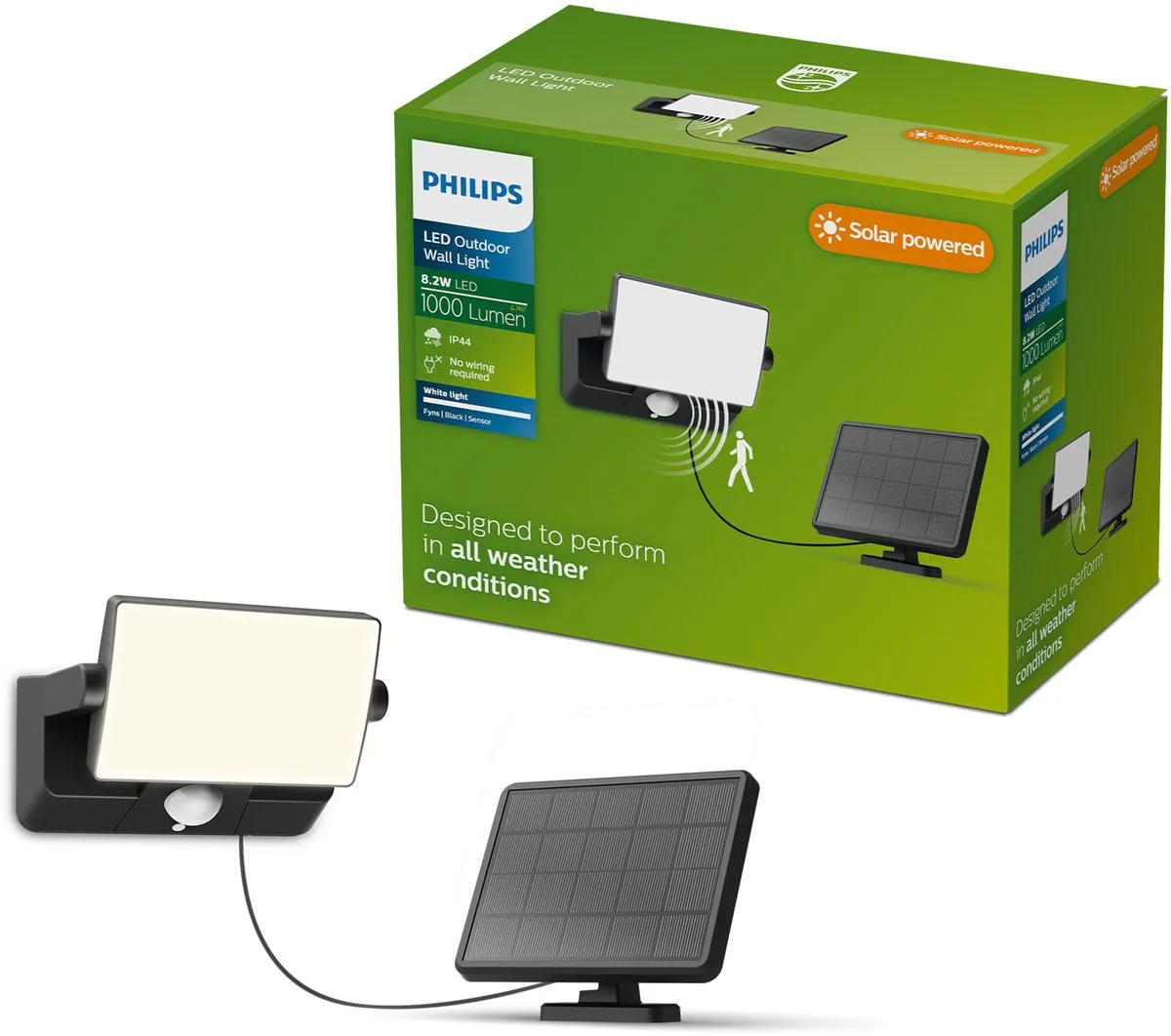 Philips Fyns Solar Wandlamp Zwart - 8.2W 3000K