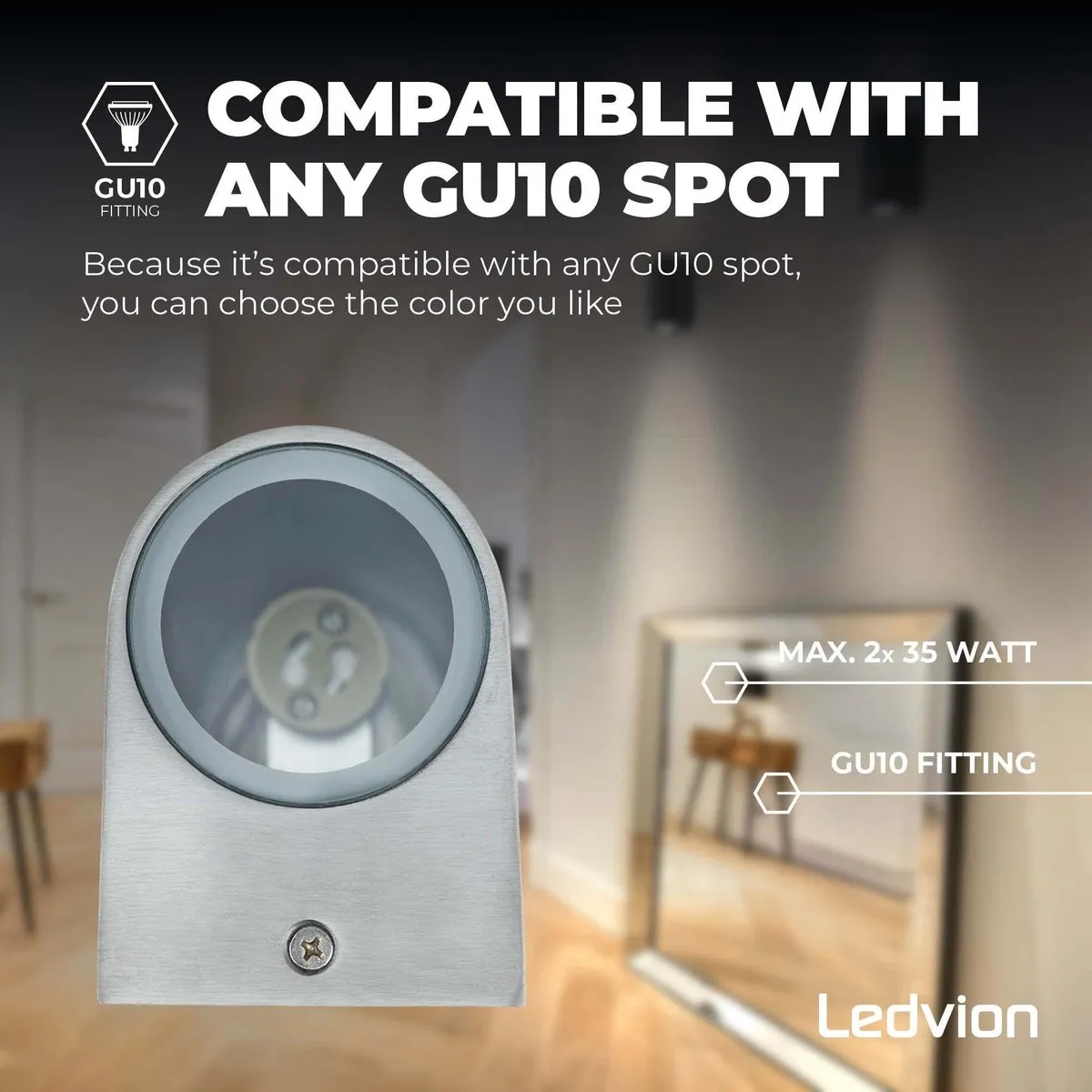 Ledvion Santa Barbara Wandlamp GU10 - 2 Stuks - RVS - IP54