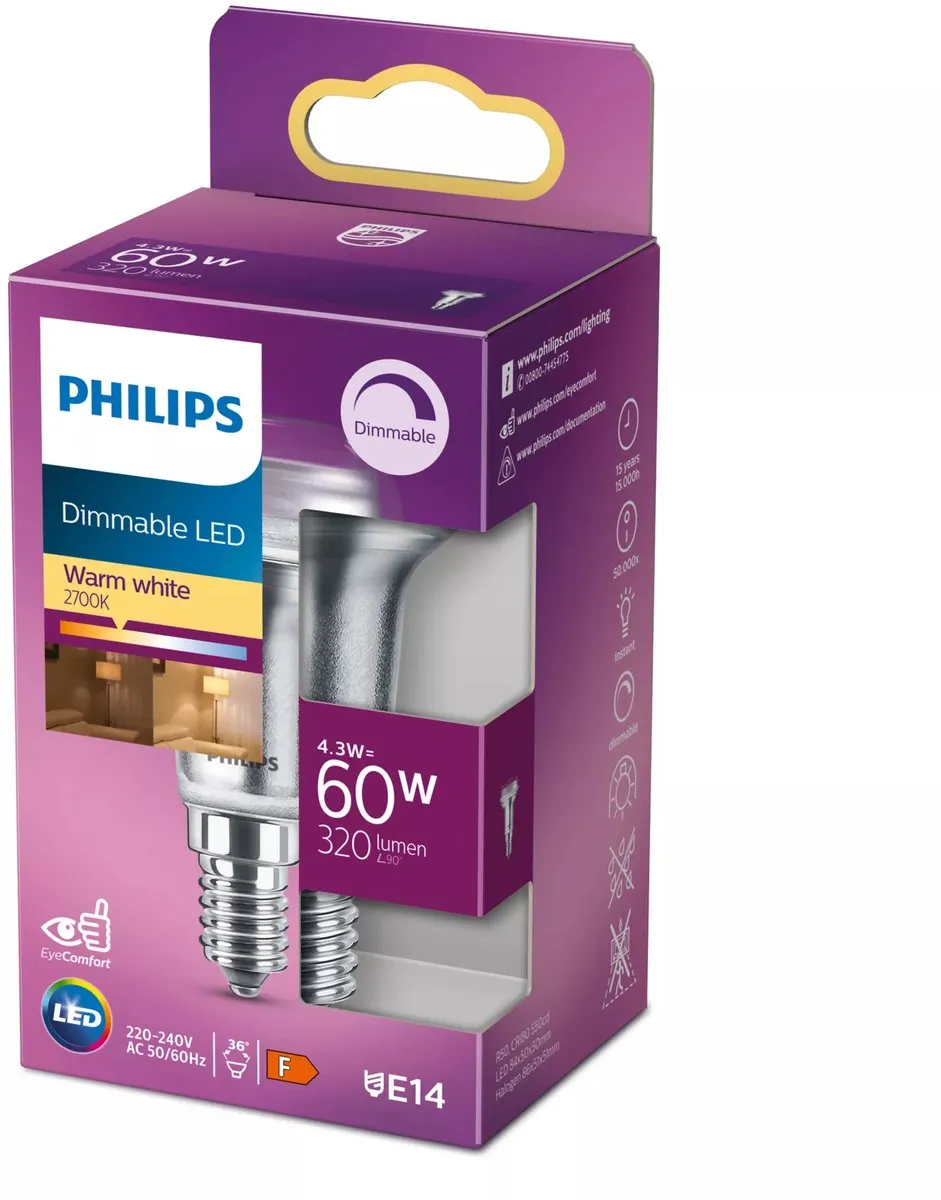 Philips LED Reflector 6W E14 - Warmwit 2700K - Dimbaar - afbeelding 6 van 6