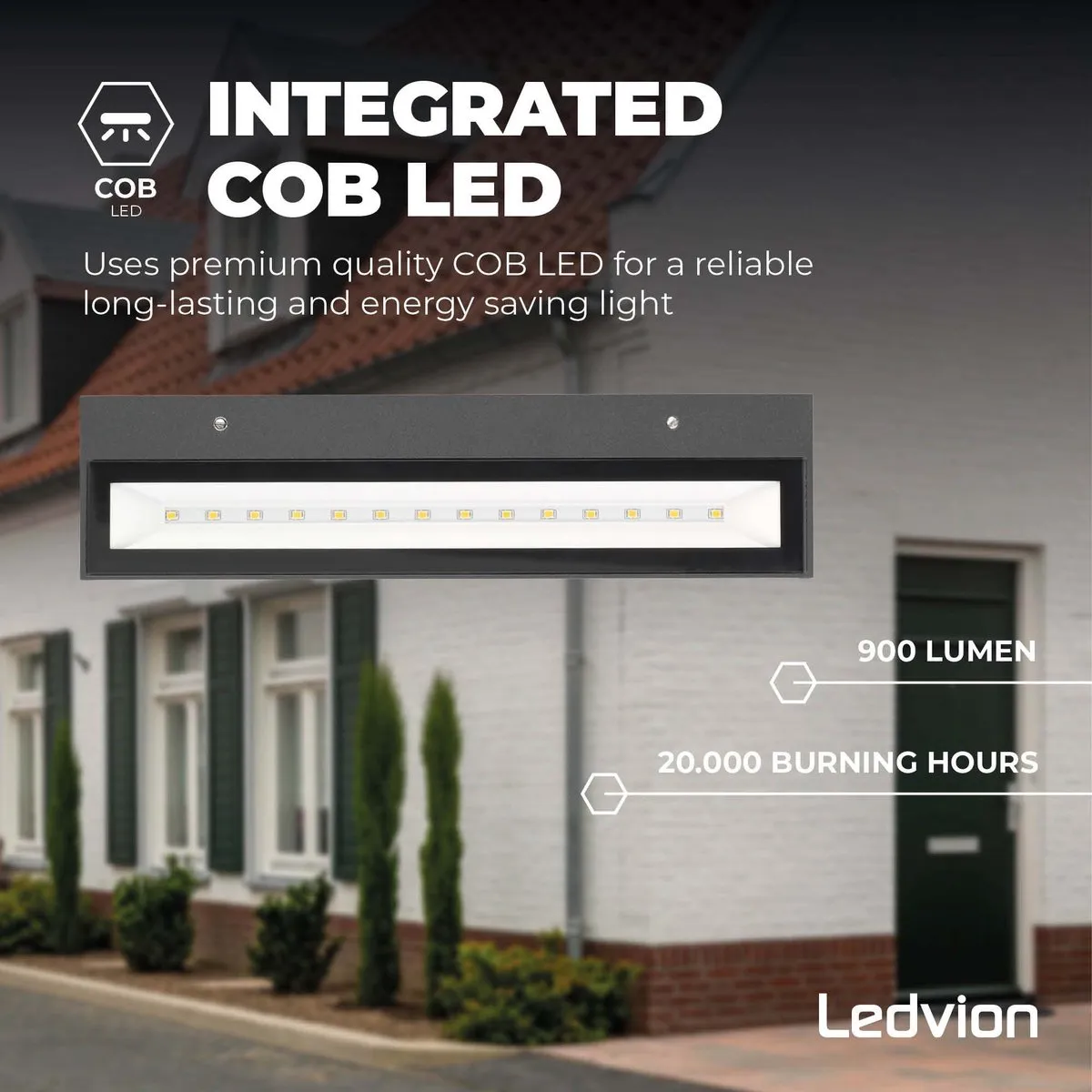Ledvion LED Wandlamp 9W 900L IP44 - Zwart - afbeelding 6 van 6