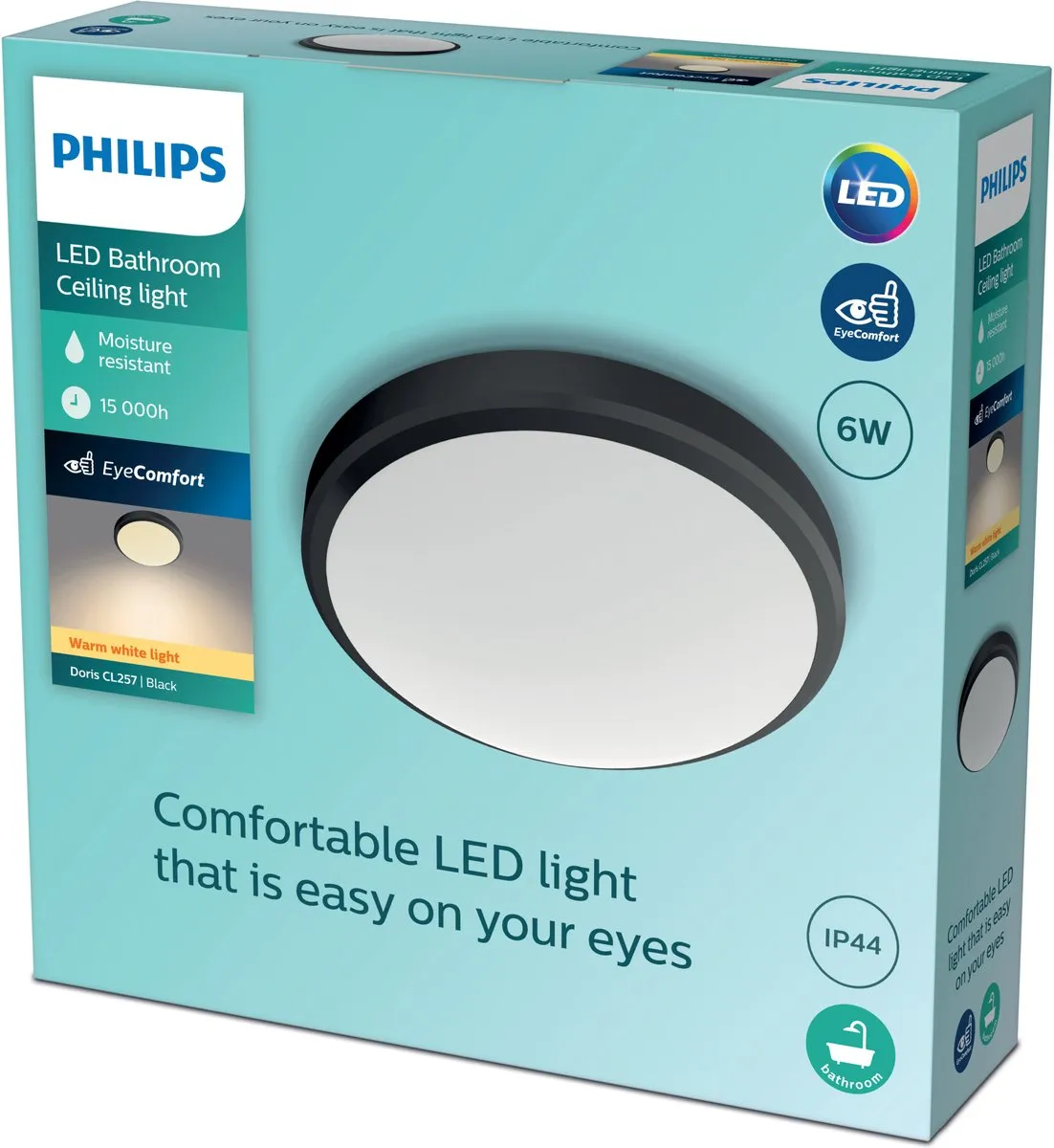 Philips Doris Plafondlamp 6W - Zwart - afbeelding 6 van 6
