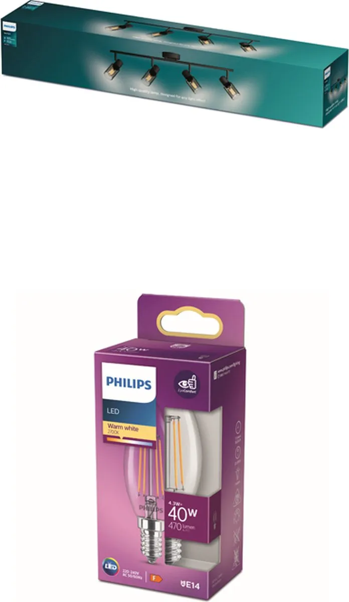 Philips Palms Opbouwspot Zwart - 4x E14 Warmwit 4,3W