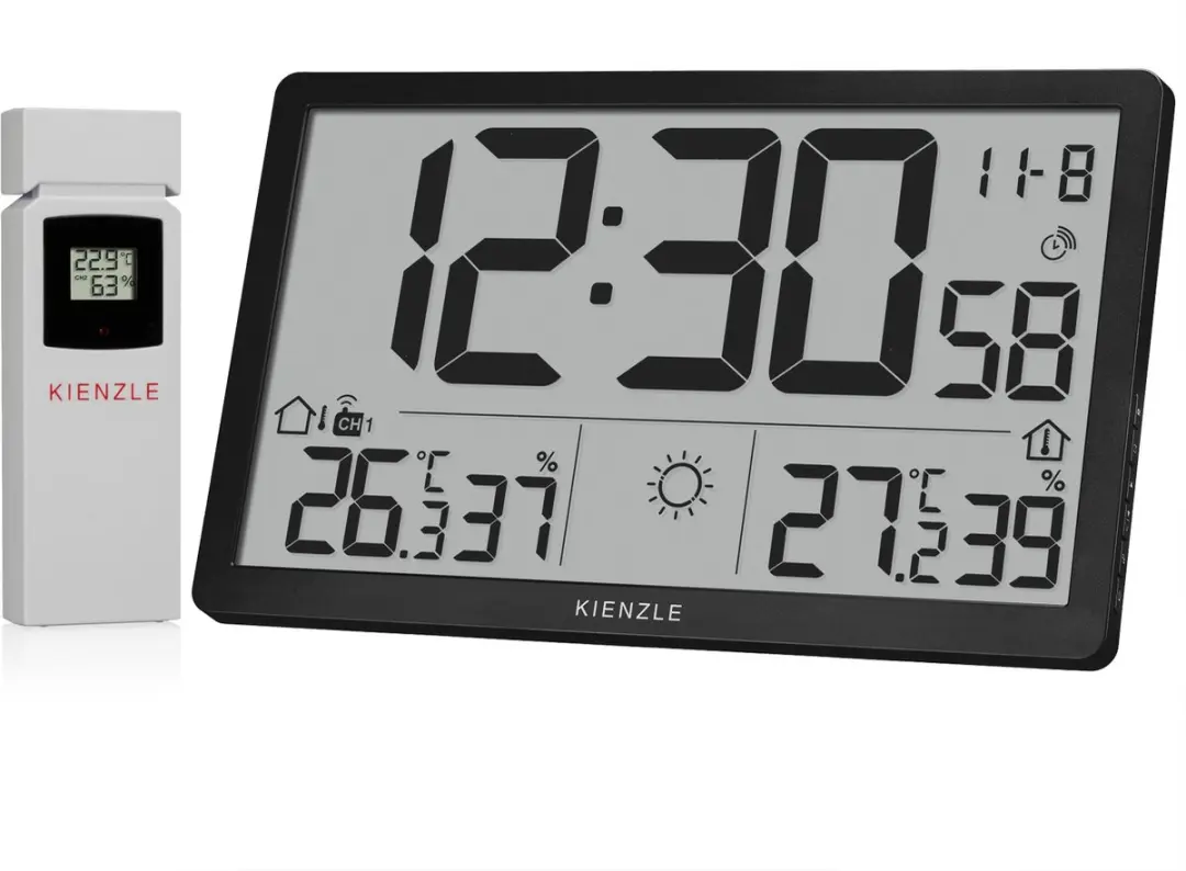 Bresser Kienzle Jumbo NEO LCD Wandklok Weerstation - Zwart