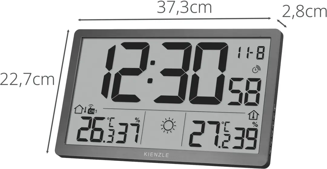 Bresser Kienzle Jumbo NEO LCD Wandklok Weerstation - Zwart