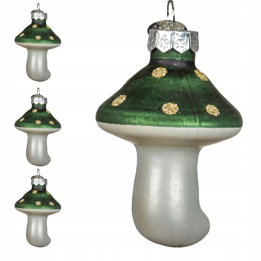 Glazen Groene Paddenstoel Kerstballen 4 stuks 7cm