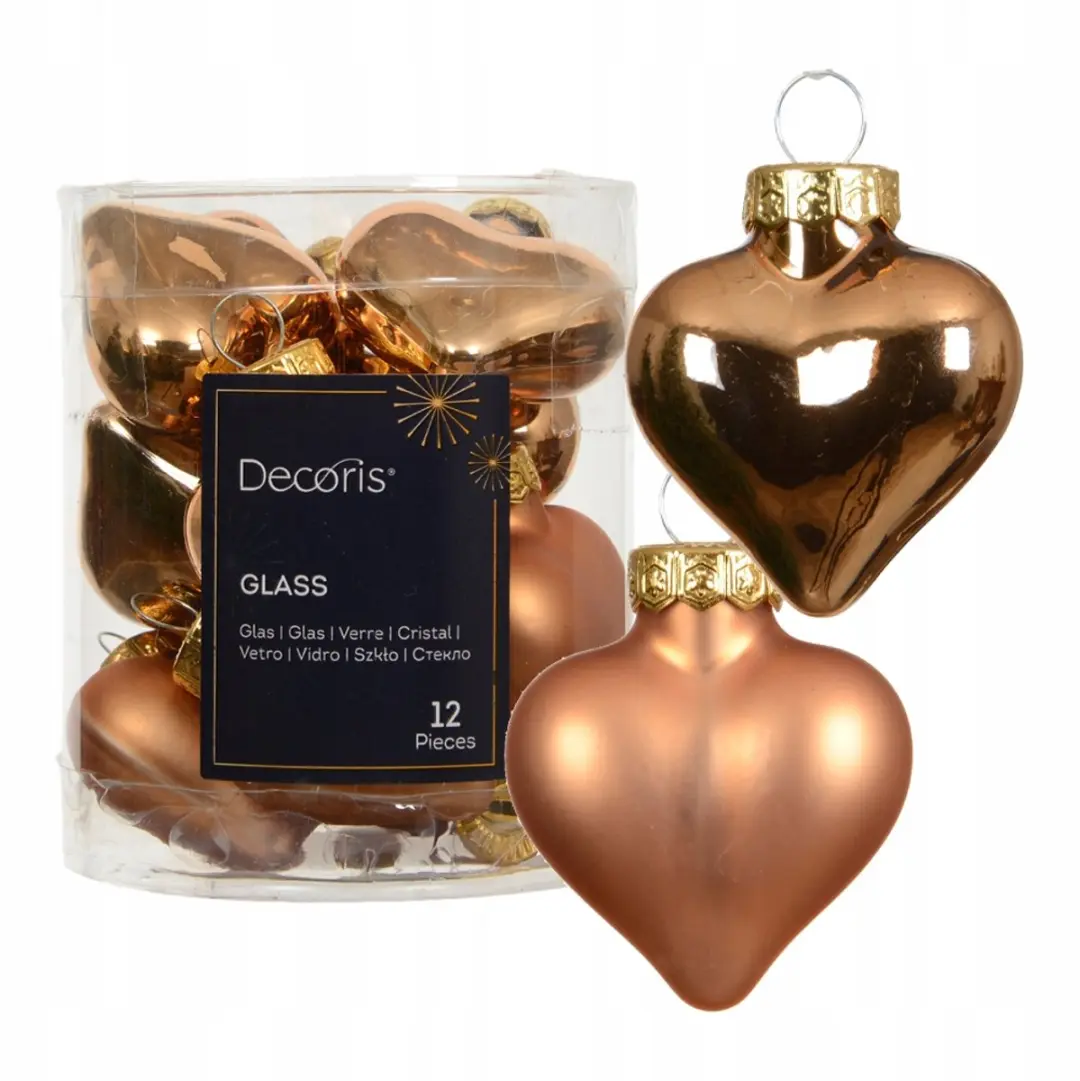 Glazen Kerstballen Hartjes Brandy 12 stuks Mat & Glans