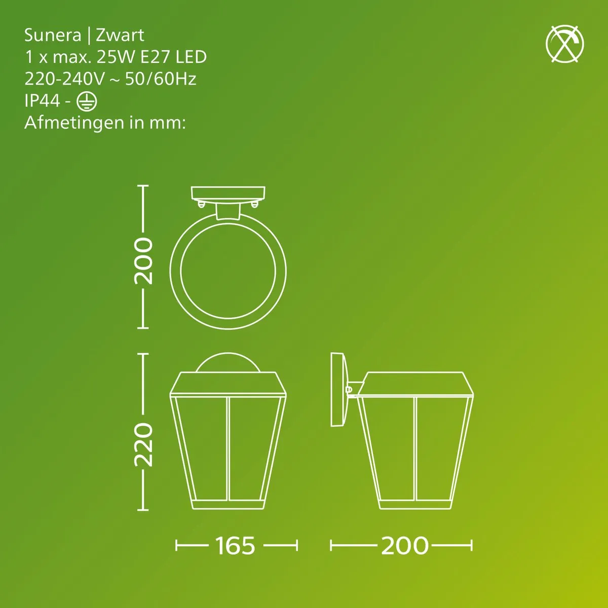 Philips Sunera Wandlamp E27 - Zwart - IP44
