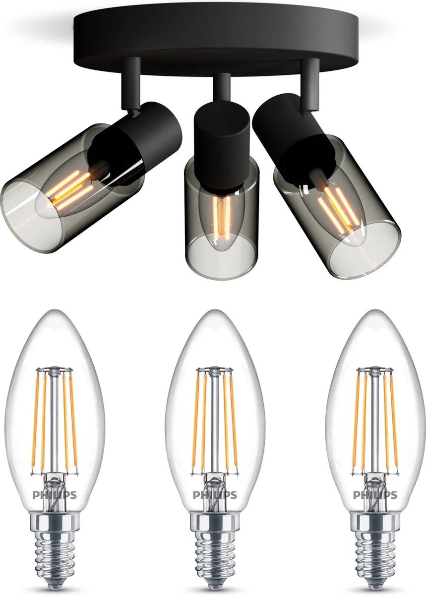 Philips LED Palms Opbouwspot 3x E14 - Warmwit 2700K - Zwart