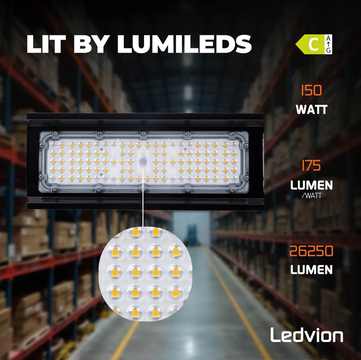 LEDVION LED Lineaire High Bay 150W 6000K - Zwart - afbeelding 5 van 6