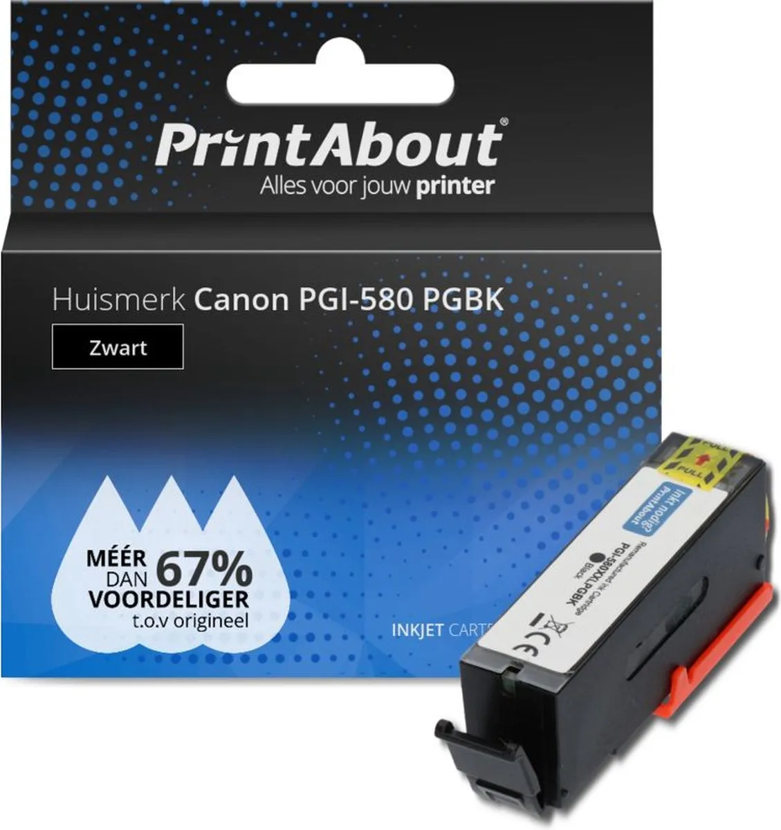 PrintAbout PGI-580 PGBK Inktcartridge - Zwart - 650 pagina's