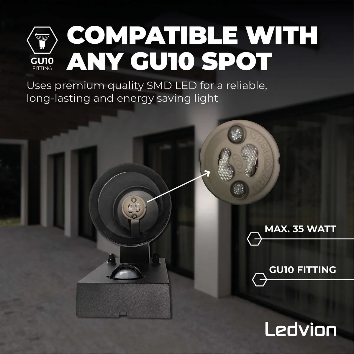 Ledvion 8x Wandlamp GU10 IP54 Zwart - 2 Stuks