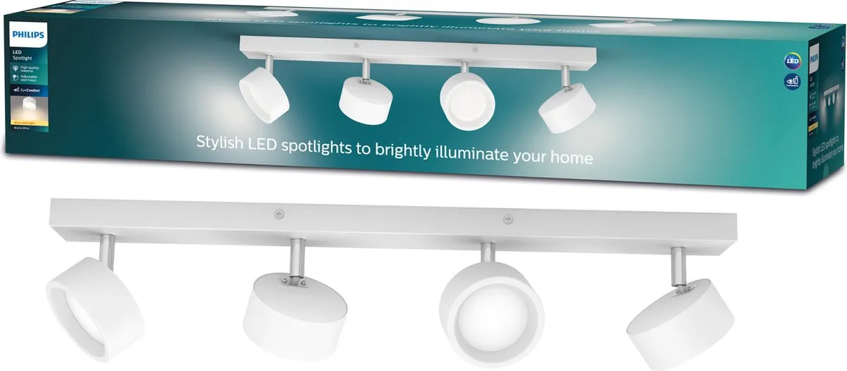 Philips Bracia 4-lichts Opbouwspot 2700K - Wit
