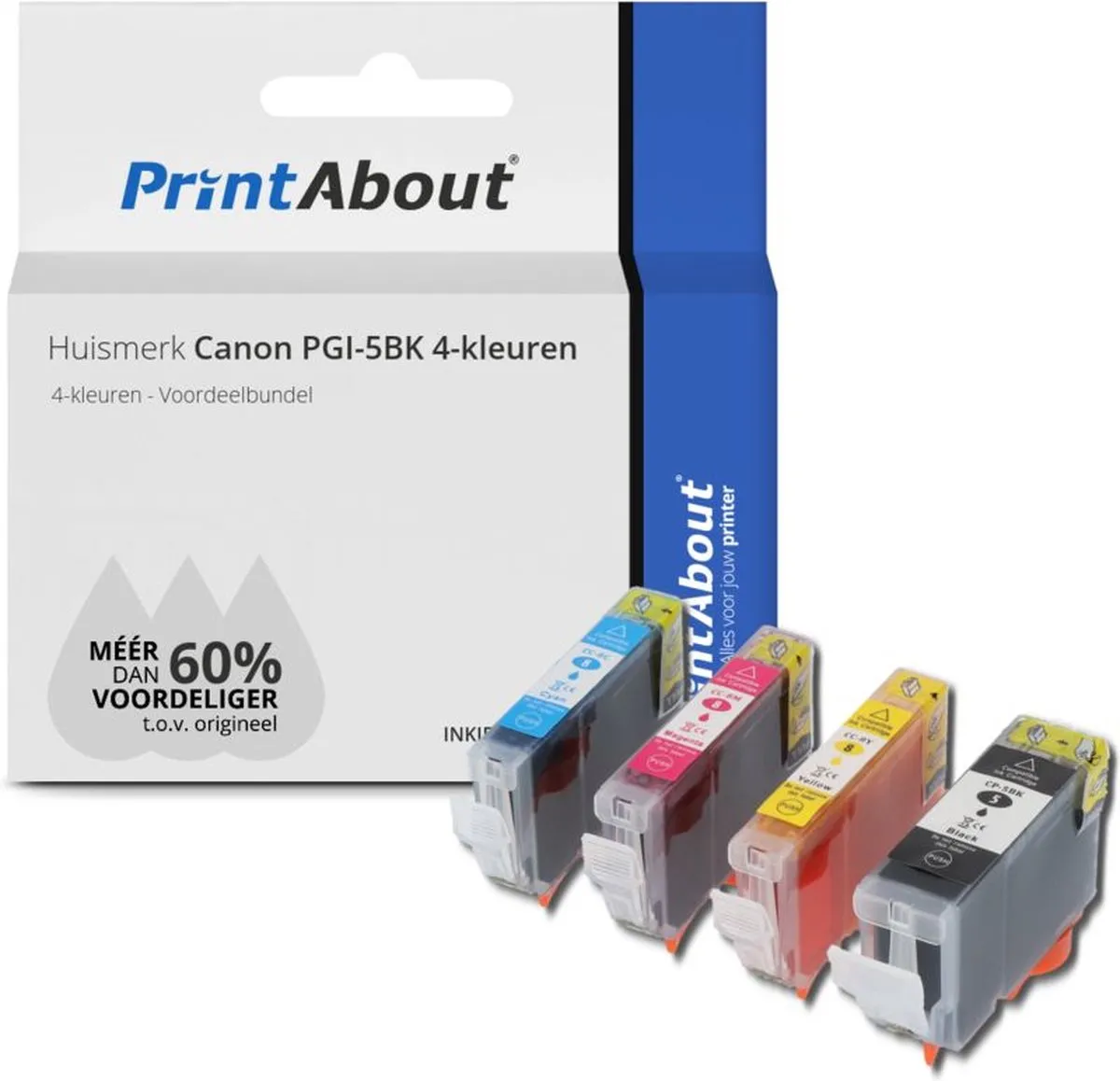 PrintAbout PGI-5BK-PA42 Inktcartridge - 4 Kleuren - 73.5ml - o.a. Canon PIXMA