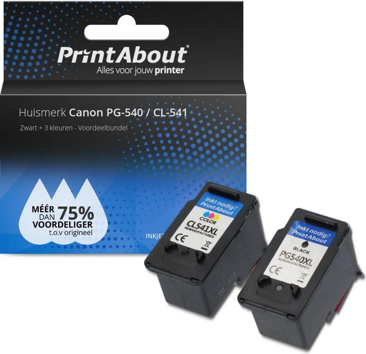 PrintAbout Huismerk Canon PG-540 / CL-541 Inktcartridge Zwart + 3 kleuren Voordeelbundel