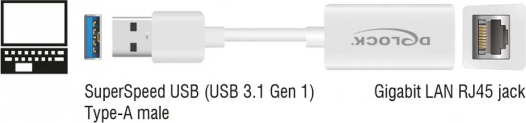 Delock USB-A naar RJ45 Gigabit Ethernet Adapter - Wit - afbeelding 3 van 3