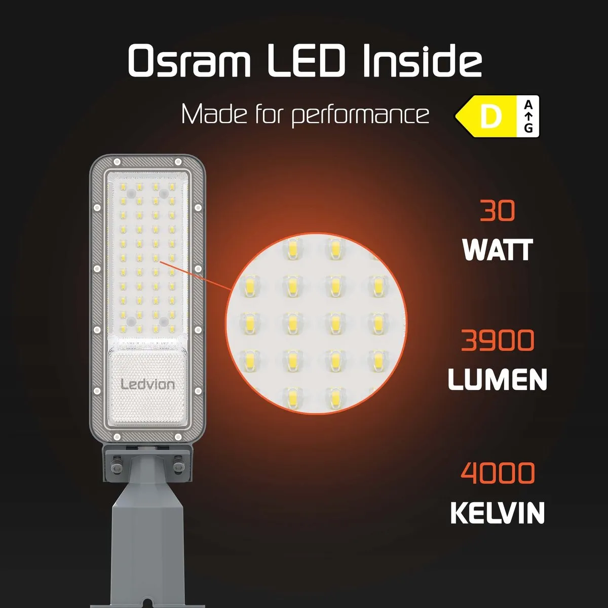 Ledvion LED Straatlamp 30W 4000K - IP65 - Osram Chips