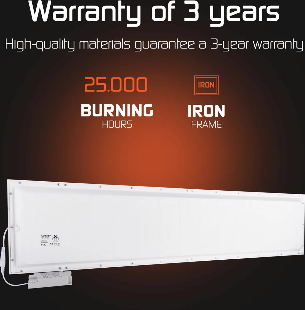 LEDVION 6X LED Paneel 120x30 Inbouwarmatuur - 36W 3000K - 6 Stuks - afbeelding 5 van 6