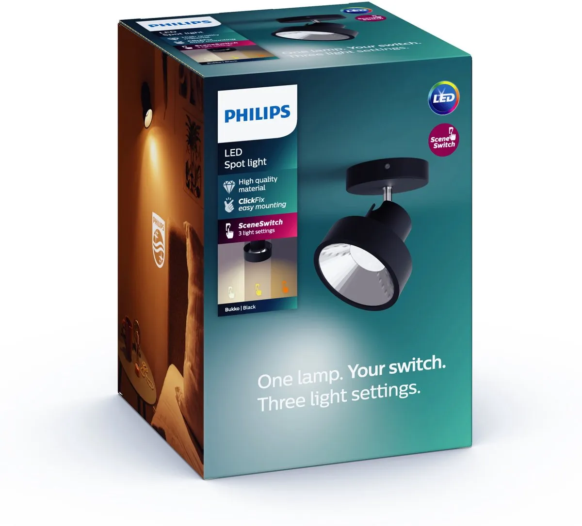 Philips Bukko Opbouwspot LED SceneSwitch 4,3W - 430 Lumen - Zwart