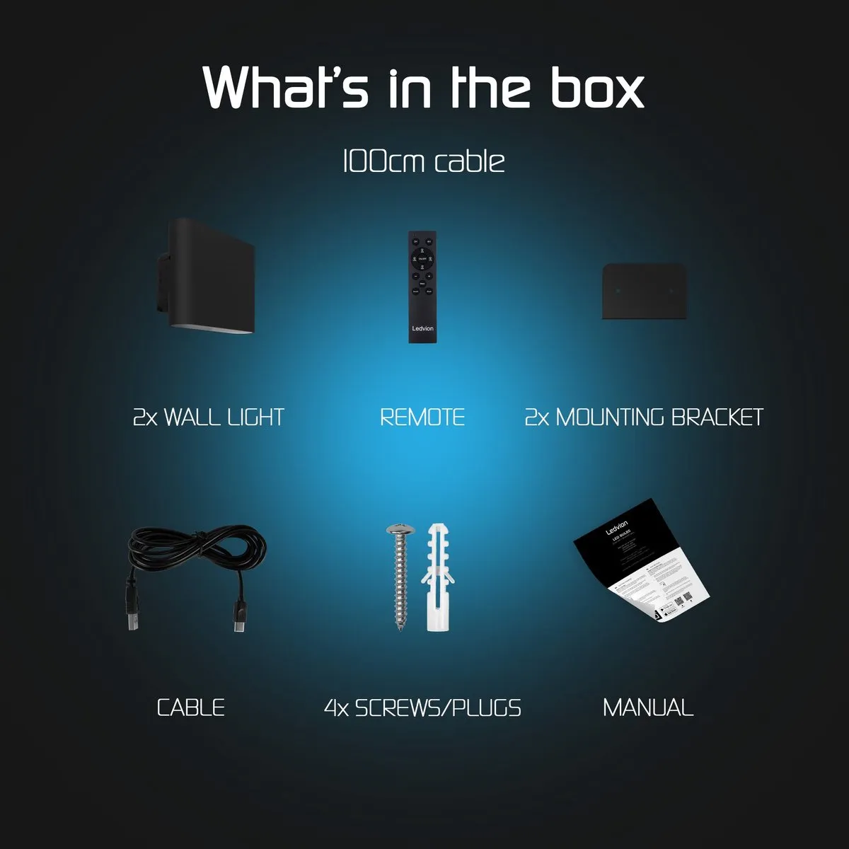 Ledvion USB Oplaadbare Wandlamp 2x - Zwart - 4400mAh - 2700K