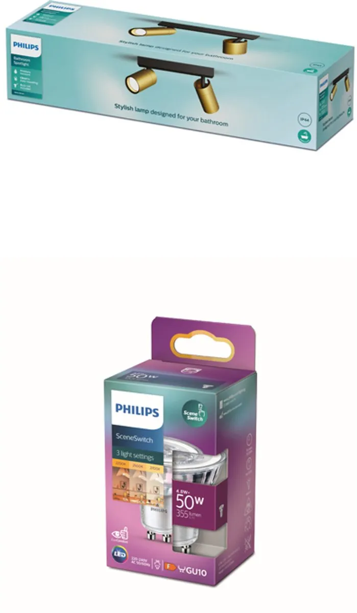 Philips Idris Opbouwspot GU10 2x4.8W - Zwart/Goud - afbeelding 6 van 6
