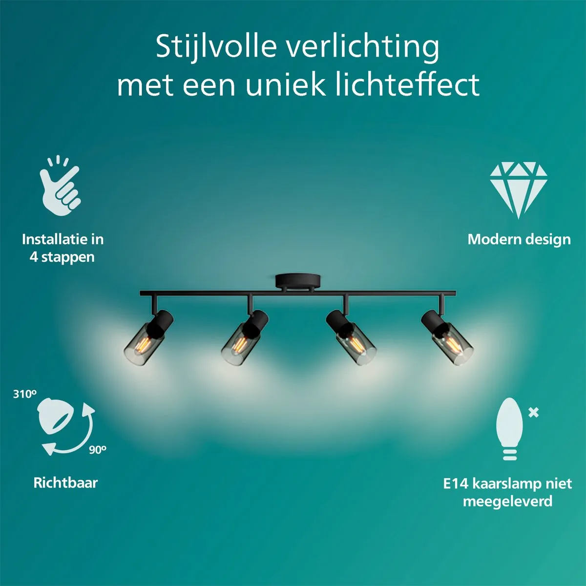 Philips Palms Spot Plafondspot 4x25W - Zwart